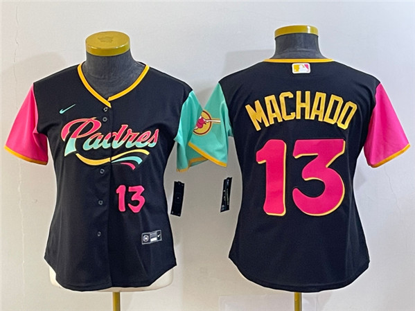 Women's San Diego Padres #13 Manny Machado Black City Connect With Patch Stitched Baseball Jersey(Run Small)